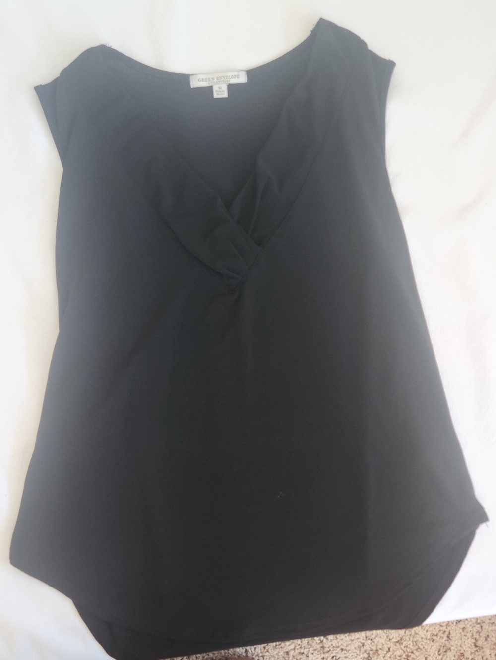Green Envelope Black V-Neck Cap Sleeve Camisole